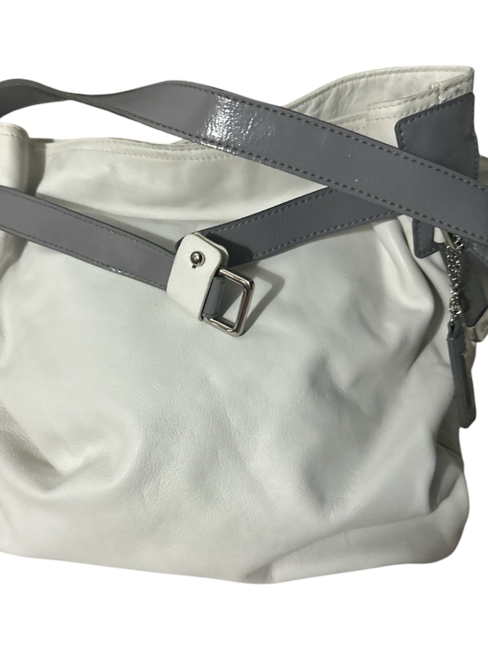 Cole Haan vintage hobo White Leather Shoulder Bag with Gray Straps nice